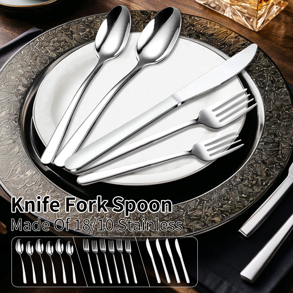 Are l Silver Cutlery Set, 20-Piece Knife and Fork Combination, 18/10 Stainless Steel, Dishwasher Safe, Suitable for Home, Restaurant, Wedding, and Banquet Settings