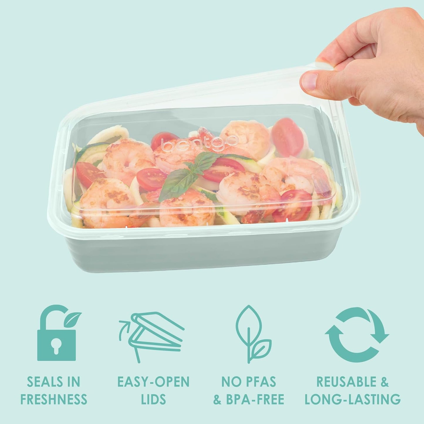 Prep - 20-Piece 1-Compartment Reusable Meal Prep Containers with Lids, PFAS & BPA Free Materials, Durable, Microwave, Freezer, & Dishwasher Safe To Go Food Storage