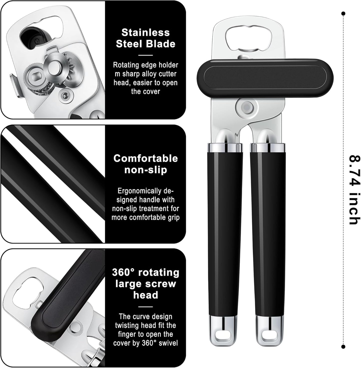 Classic Multifunction Can Opener and Bottle Opener Easy to Use, Razor Sharp Stainless Steel Cutting Wheel, Soft Ergonomic Handles