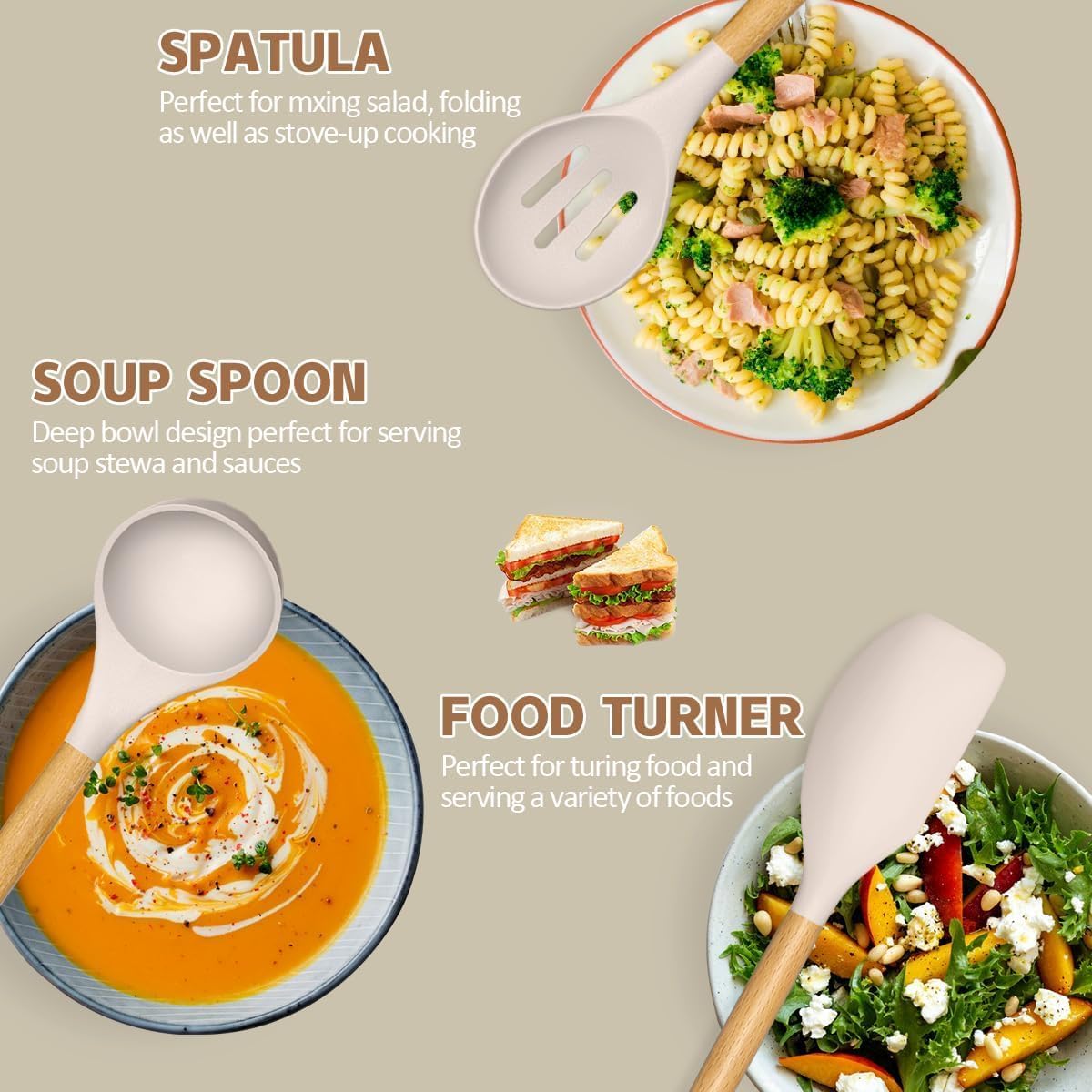 Kitchen Cooking Utensils Set, 33 pcs Non-Stick Silicone Cooking Kitchen Utensils Spatula Set with Holder, Wooden Handle Silicone Kitchen Gadgets Utensil Set