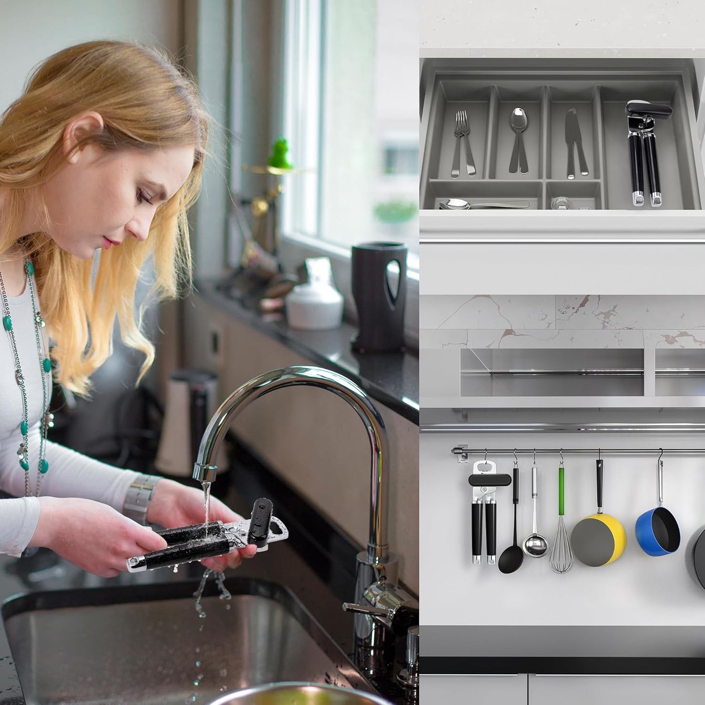 Classic Multifunction Can Opener and Bottle Opener Easy to Use, Razor Sharp Stainless Steel Cutting Wheel, Soft Ergonomic Handles