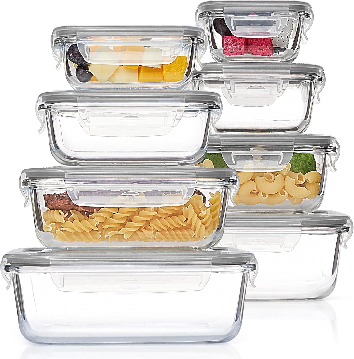 8 Pack Glass Food Storage Containers with Airtight Lids, Glass Meal Prep Containers, Lunch Office Meal for Microwave, Oven, Freezer and Dishwasher, BPA Free