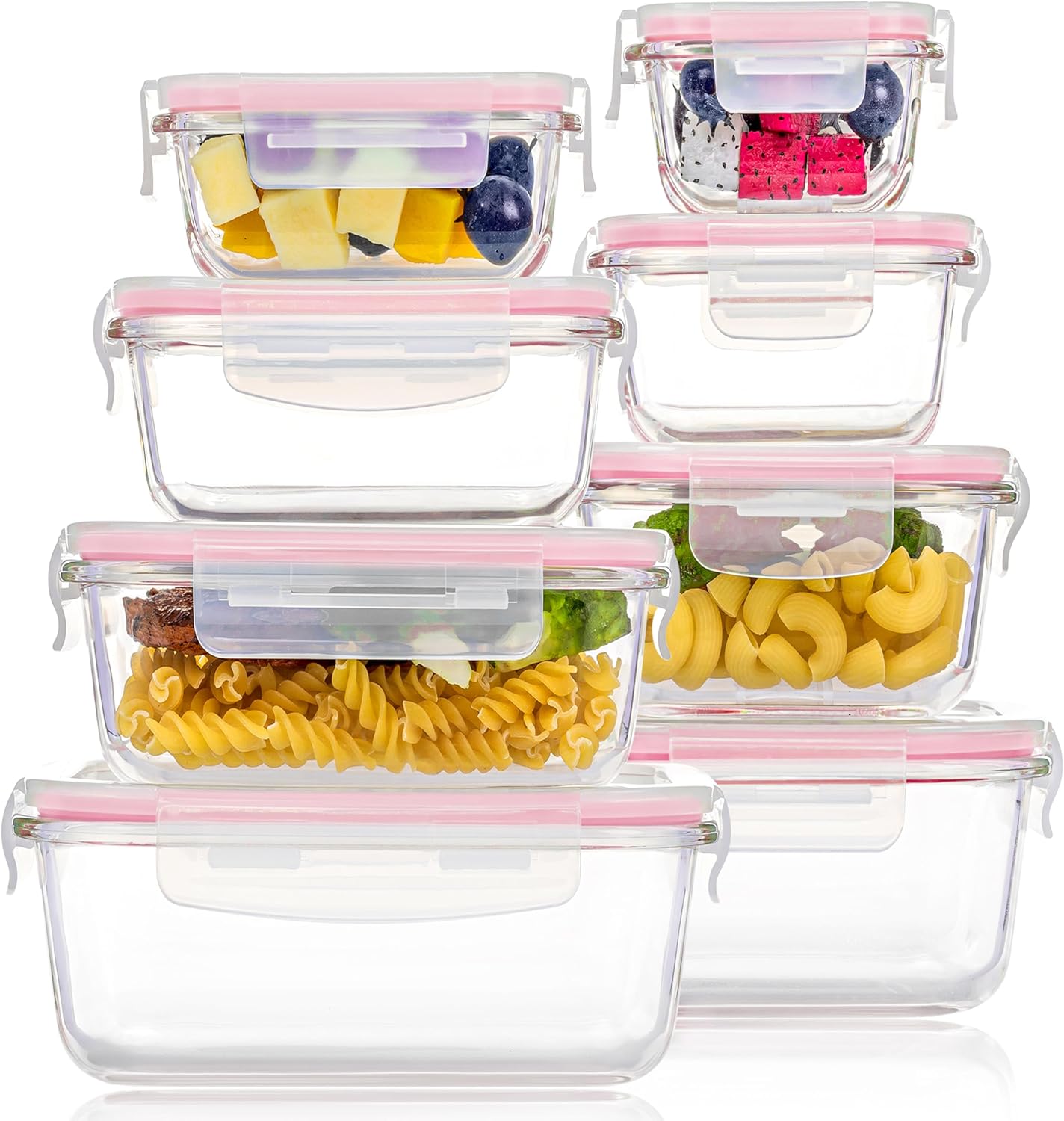 8 Pack Glass Food Storage Containers with Airtight Lids, Glass Meal Prep Containers, Lunch Office Meal for Microwave, Oven, Freezer and Dishwasher, BPA Free
