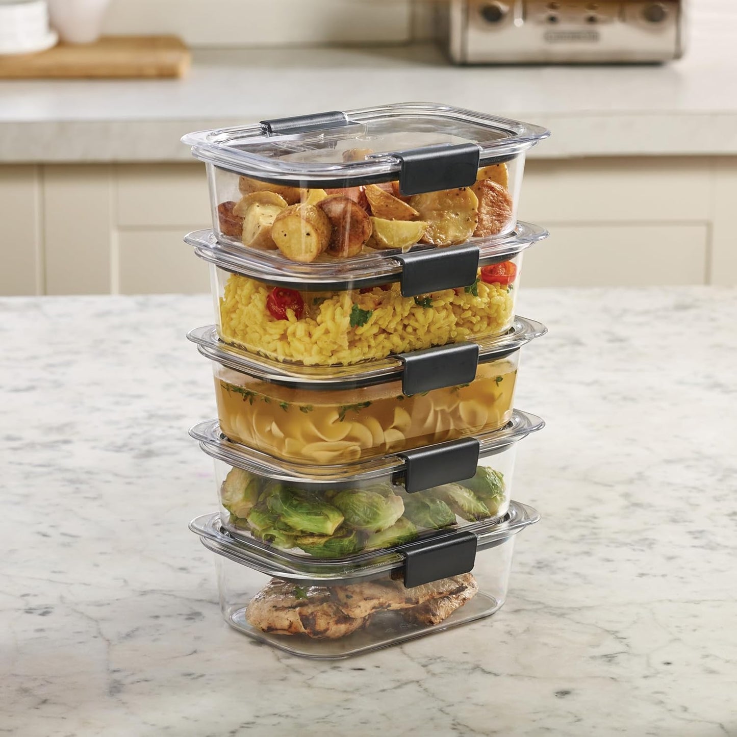 Brilliance Food Storage Containers BPA Free Airtight Lids Ideal for Lunch Meal Prep & Leftovers Set of 5 (3.2 Cup)