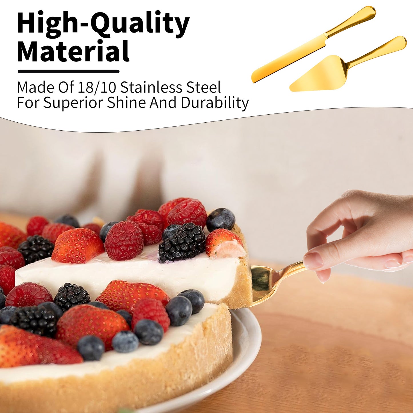 2-piece premium cake cutting set, elegant round-edge cake knife and cake spatula, suitable for pastries, pizza, and desserts, ideal for birthday, anniversary, and Christmas celebrations, 2-piece set