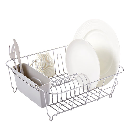 Dish Drying Rack & Cutlery Holder 2 Piece Set - Compact Sink-Fitting Dish Drainer with Rubberized Undercoating, Space-Saving Kitchen Organizer for Plates, Cups, Bowls & Utensils In Sink