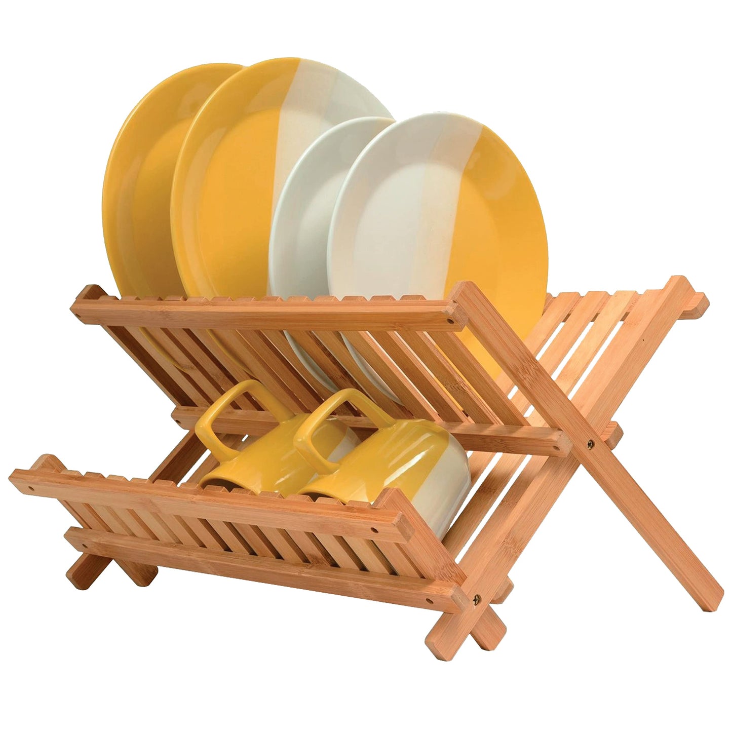 Dish Drying Rack - Collapsible 2-Tier Bamboo Dish Rack for Kitchen Counter, Wooden Dish Drainer with Foldable Space-Saving Design - Drying Rack for Dishes, Plates, and Cups - Housewarming Gift