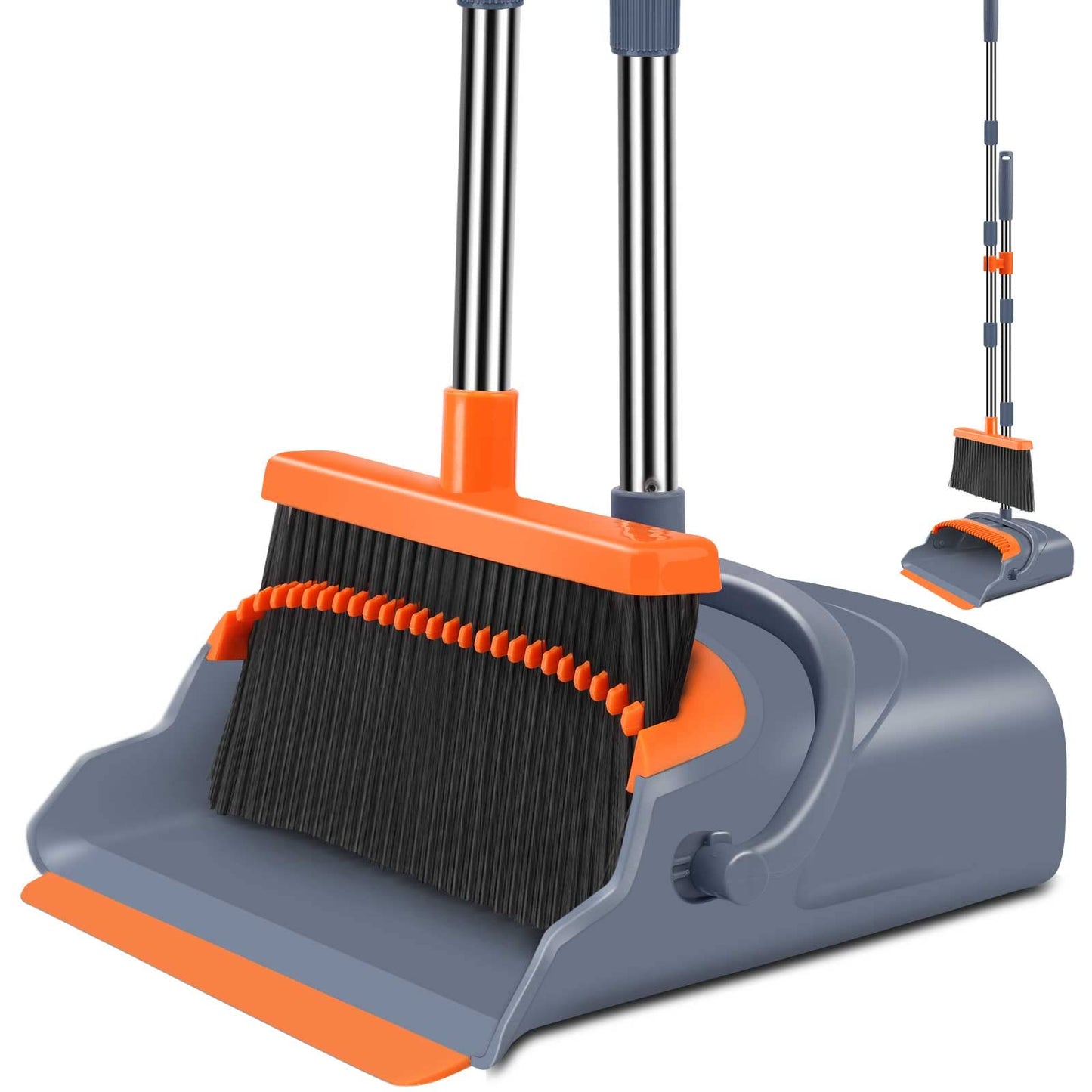 Upgrade Broom and Dustpan Set, Self-Cleaning with Dustpan Teeth, Indoor&Outdoor Sweeping, Ideal for Dog Cat Pets Home Use, Stand Up Broom and Dustpan