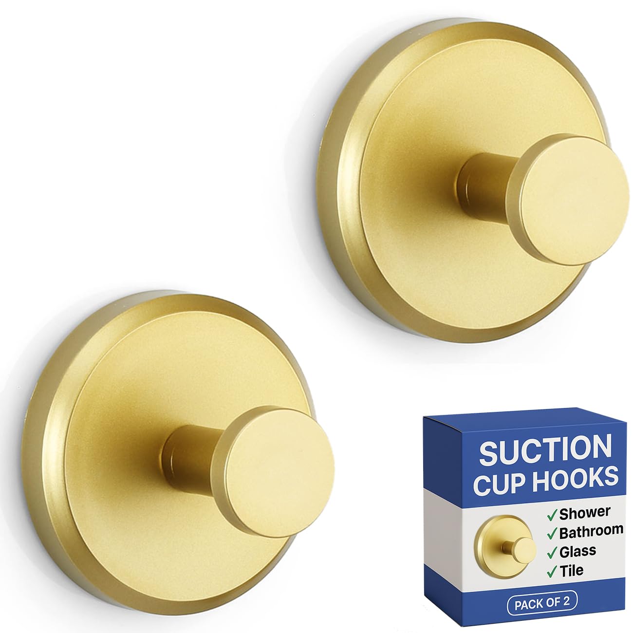uction Cup Hooks for Shower, Bathroom, Kitchen, Glass Door, Mirror, Tile – Loofah, Towel, Coat, Bath Robe Hook Holder for Hanging up to 15 lbs – Waterproof, Matte Brushed Satin Gold