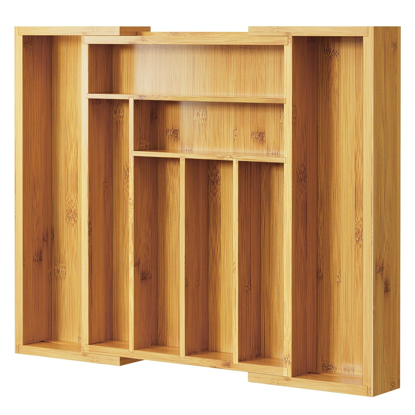 Bamboo Silverware Organizer, Expandable Cutlery Tray, Utensil Drawer Organizer in Kitchen for Spoons Forks Knives, Multipurpose Use, Natural, Large