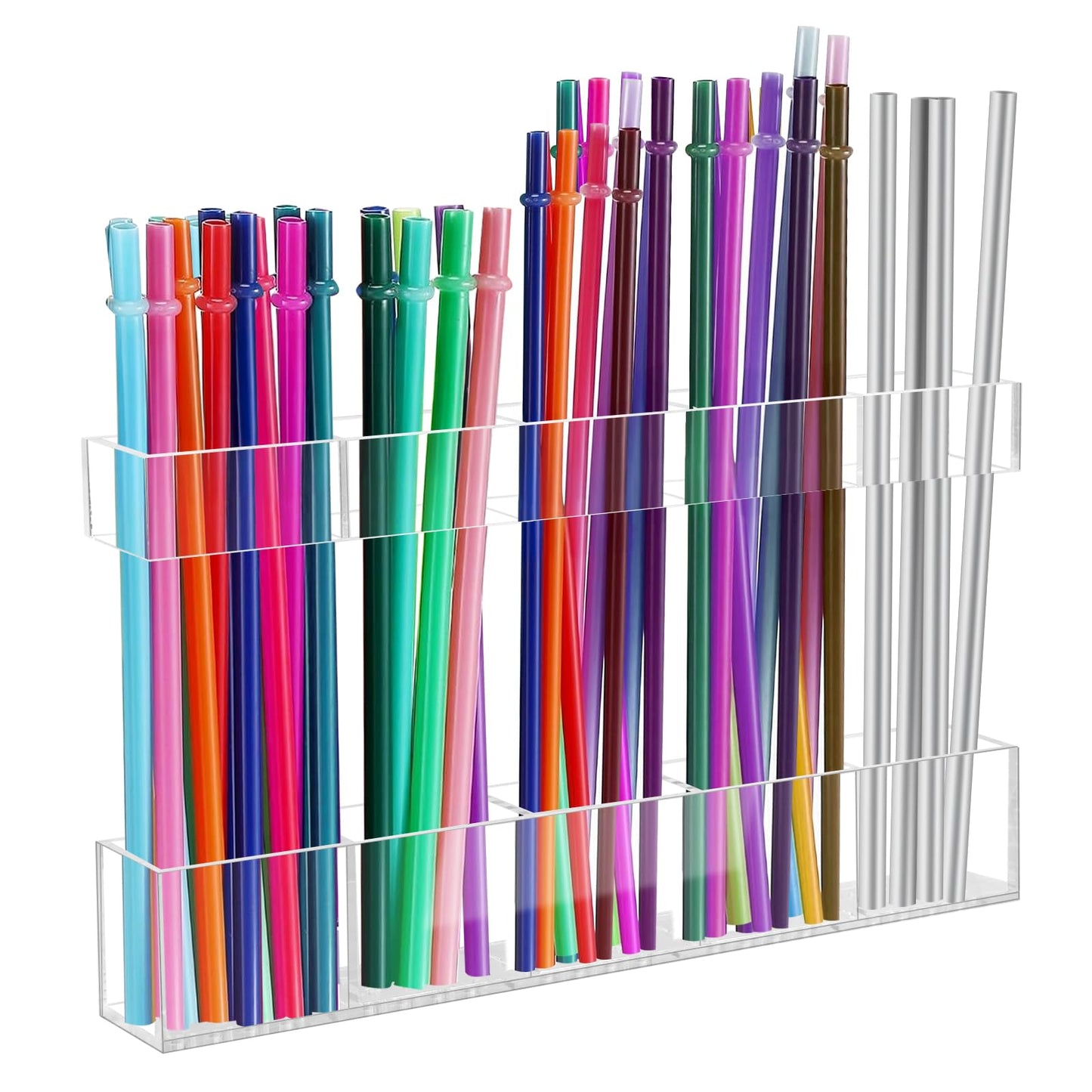 9.5” Large Acrylic Straw Holder for Cabinet Door - Reusable Tumbler Straw Organizer Storage, Small Kitchen Accessories Container, Ultra Sticky Cupboard Door Mounted