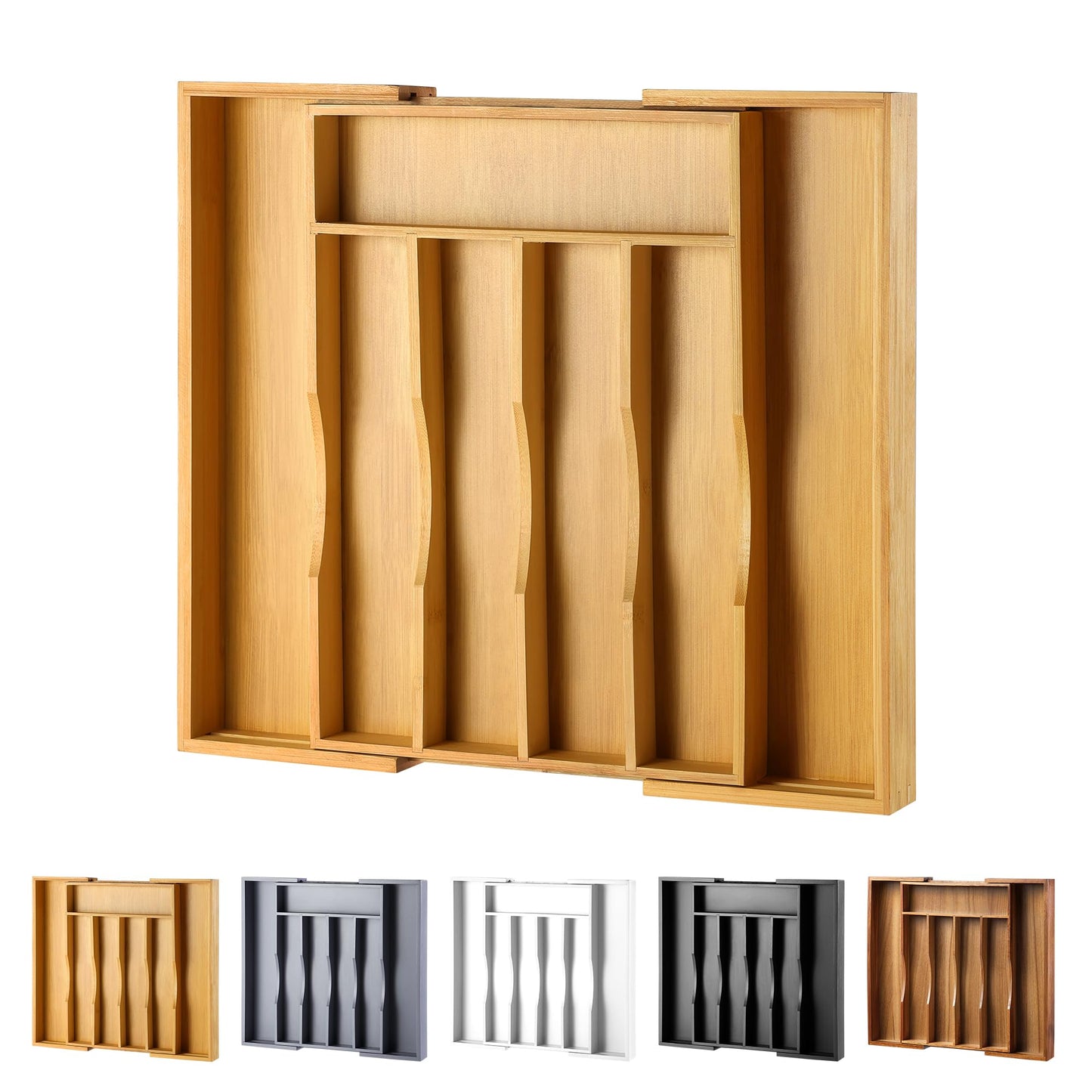 Expandable Bamboo Kitchen Drawer Organizer for Cutlery and Utensils, Adjustable Bamboo Wood Cutlery Tray in Drawer for Flatware and Silverware in Kitchen