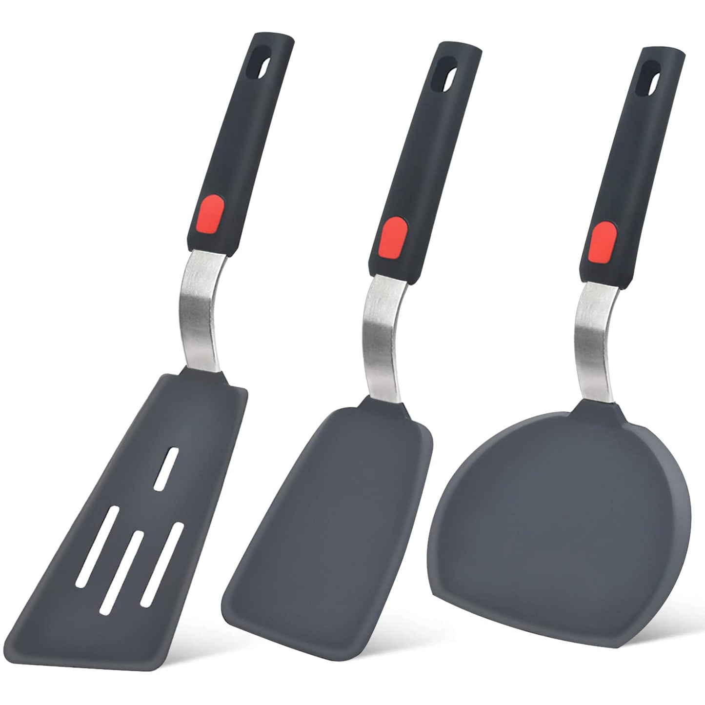 Silicone spatula three piece set, heat-resistant cooking spatula, suitable for non stick cookware, large flexible kitchen utensils, Bisphenol A-free rubber spatula, used for eggs, pancakes, fish, hamburgers