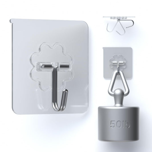 24 Packs Hooks for Hanging 50lb Wall Hooks Transparent Reusable Waterproof Adhesive Hook for Kitchen Curtain, Towel Hook for Bathrooms, Heavy Duty Self Coat Hook for Walls No Damage