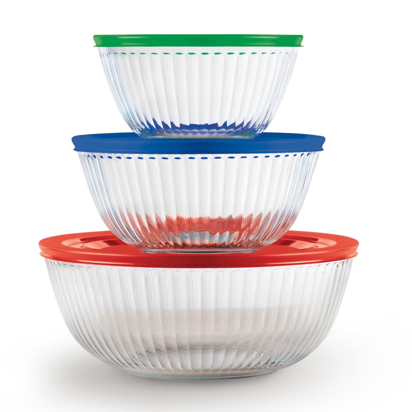 Sculpted (3-Pack) Glass Mixing Bowls Set With Lids For Prepping, Baking and Cooking, Preheated Oven, Dishwasher, Freezer, and Microwave Safe