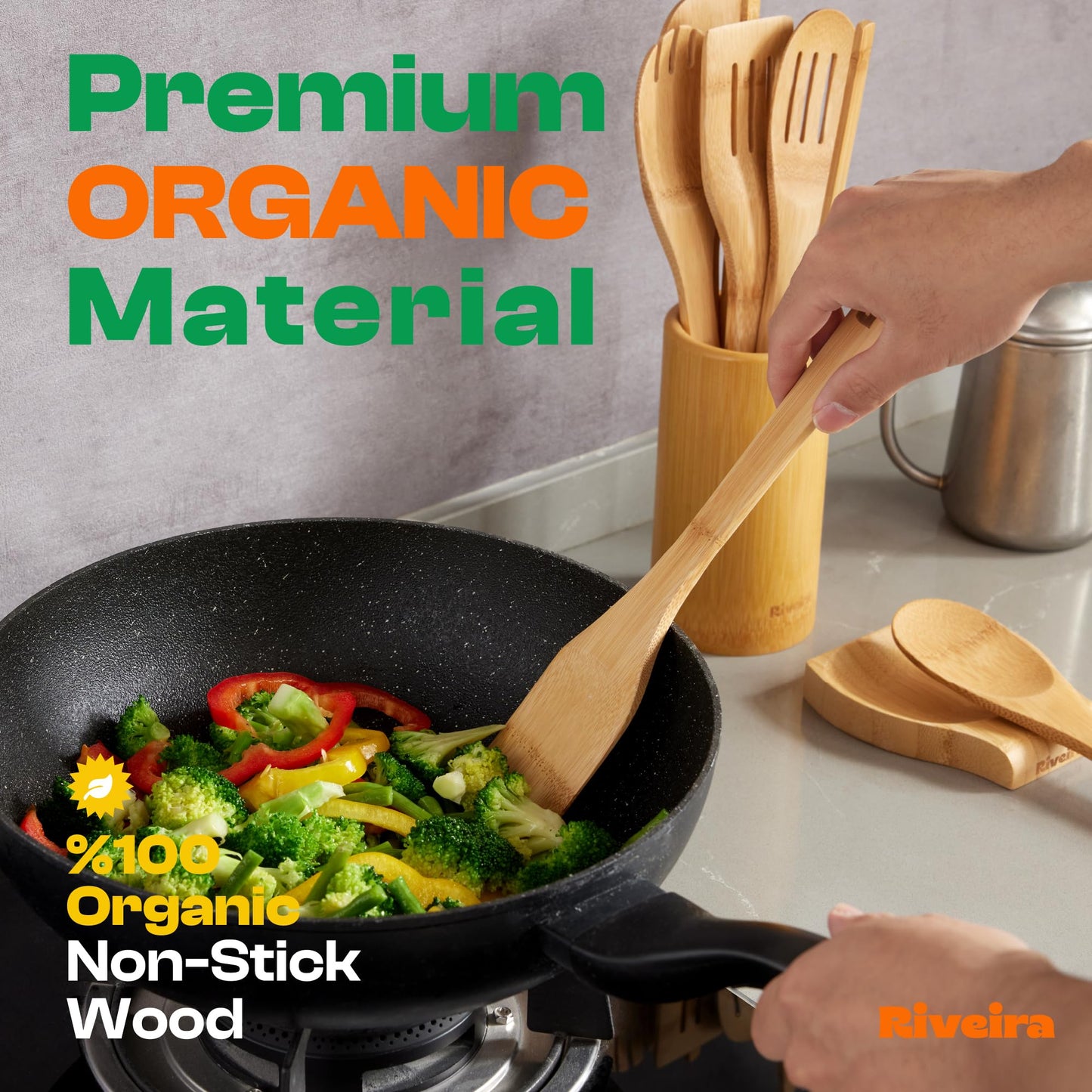 Bamboo Cooking Spoons 6-Piece – Wooden Cooking Utensils Set with Wooden Spoons for Cooking & Spatulas Wooden Utensil Sets – Premium Kitchen Utensils Set – Durable First Apartment Essentials