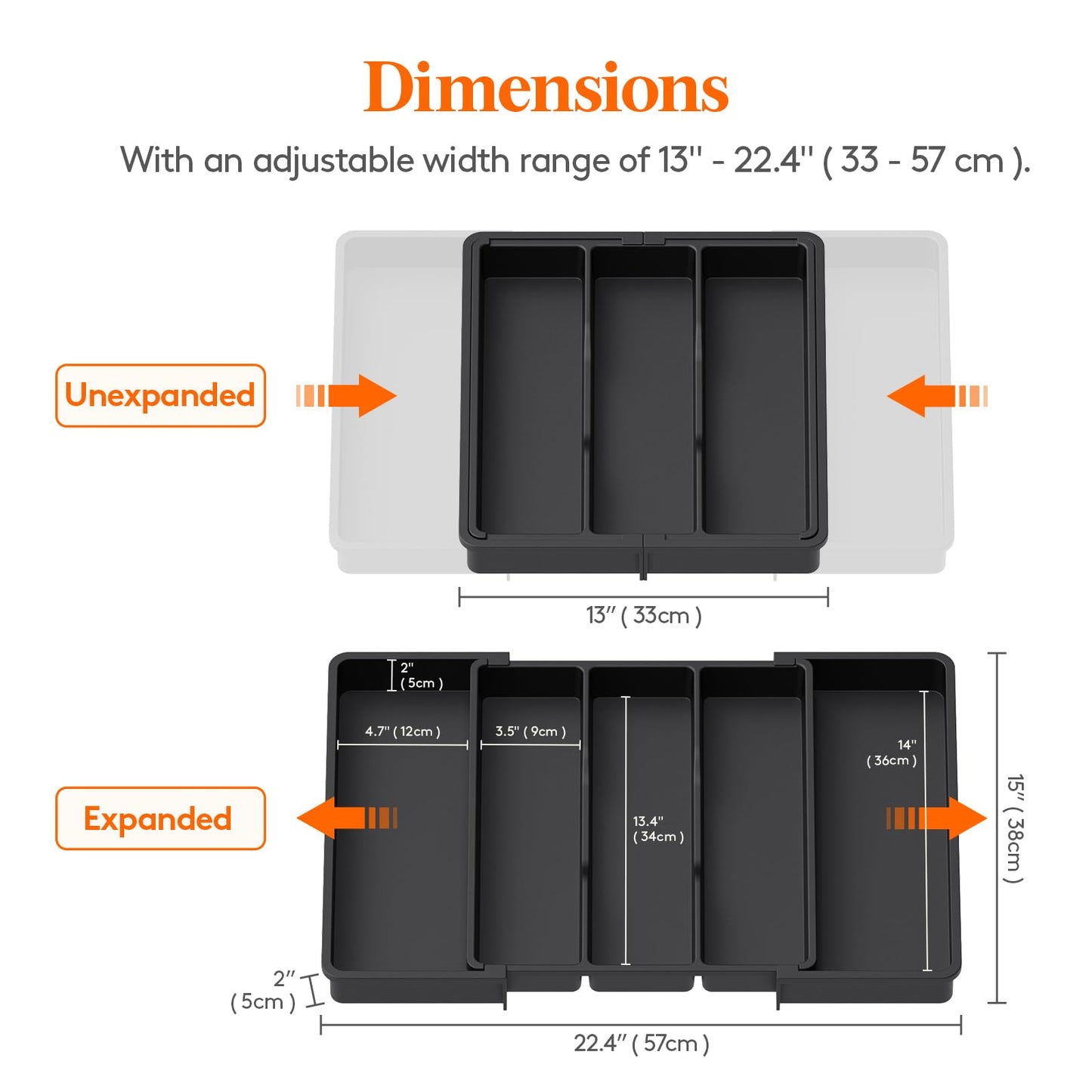 Utensil Organizer for Kitchen Drawers, Expandable Cooking Utensil Tray, Adjustable Cutlery Silverware Flatware Holder, Plastic Kitchen Spatula Tools and Gadgets Storage Divider, Large