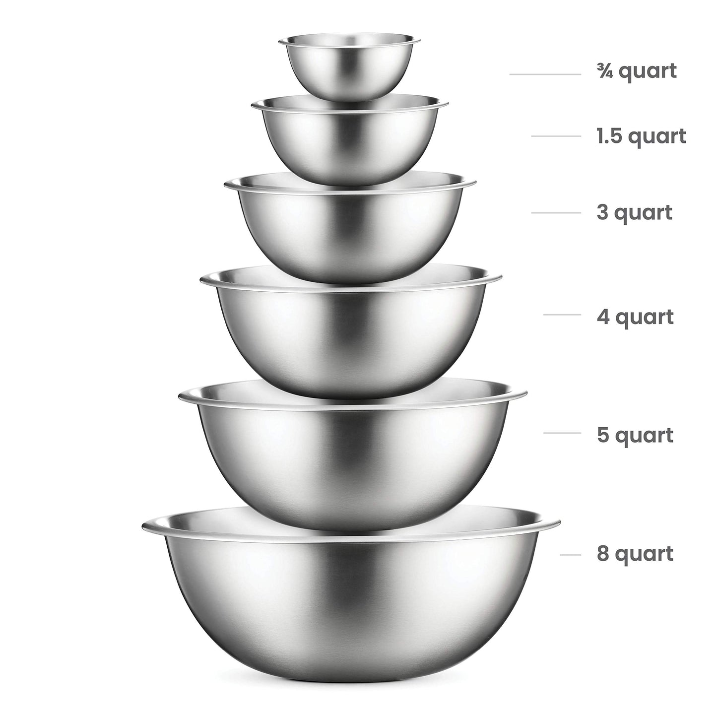 Stainless Steel Mixing Bowls Set, Dishwasher Safe, Up To 8 Quart Metal Mixing Bowls For Kitchen, Nesting, Large, Small, Big Food Prep, Cooking, Baking