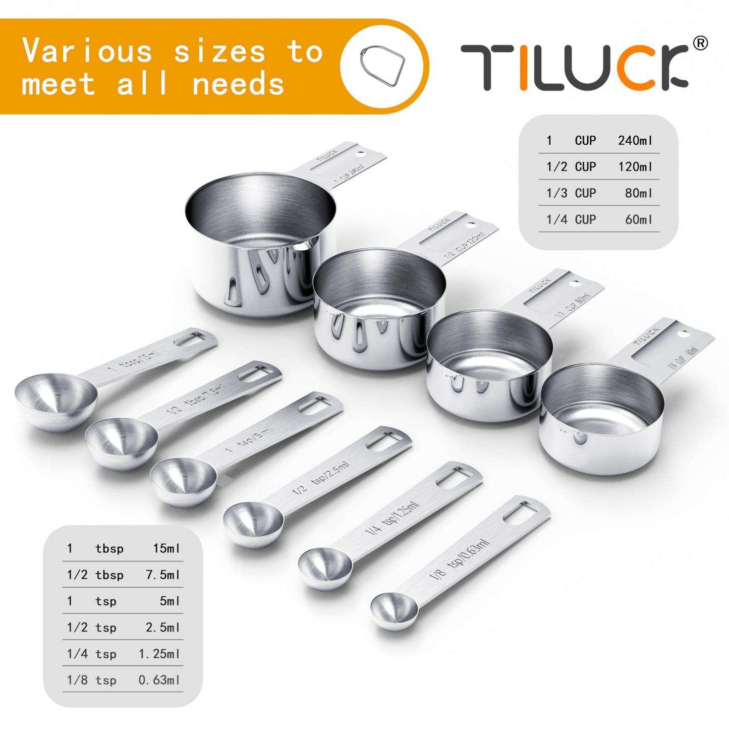Stainless Steel Measuring Cups & Spoons Set, Cups and Spoons,Kitchen Gadgets for Cooking & Baking (10)
