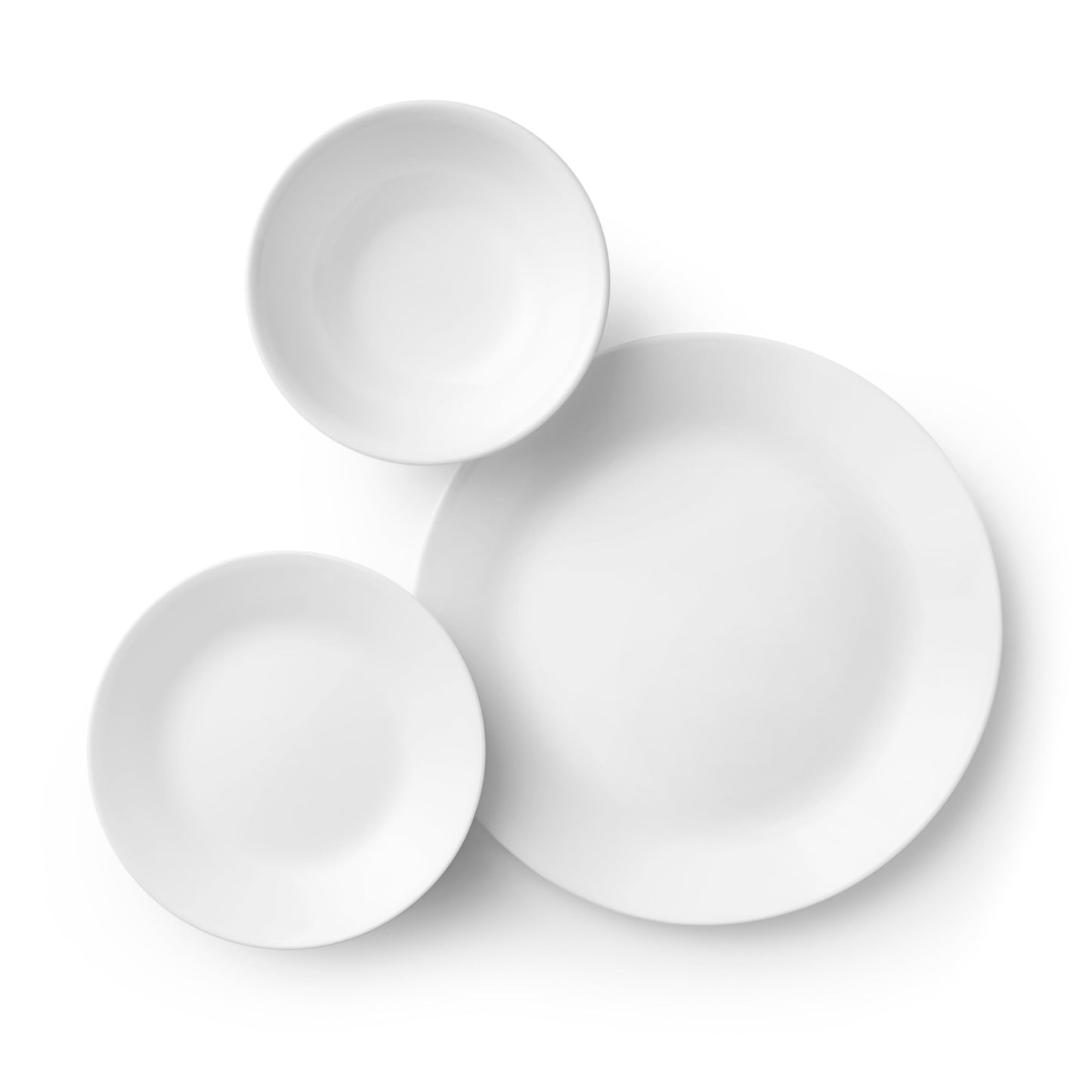 Vitrelle 18-Piece Service for 6 Dinnerware Set Triple Layer Glass and Chip Resistant, Lightweight Round Plates and Bowls Set, Winter Frost White