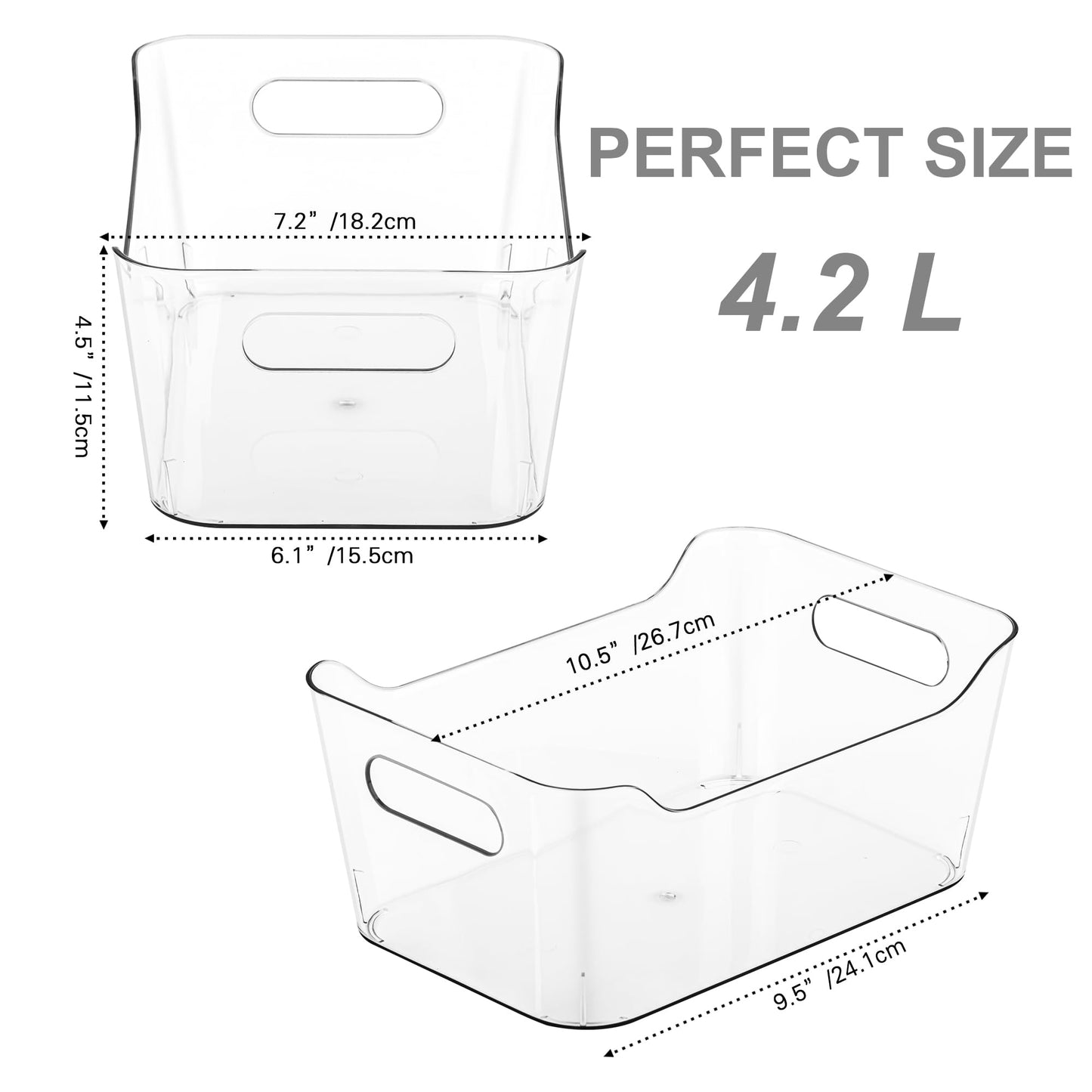 12 Pack Plastic Storage Bins, Multi-Use Organizer Bins, Pantry Organizer, Clear Storage Containers for Home, Kitchen, Office, Cabinet, Shelf and Fridge Organization