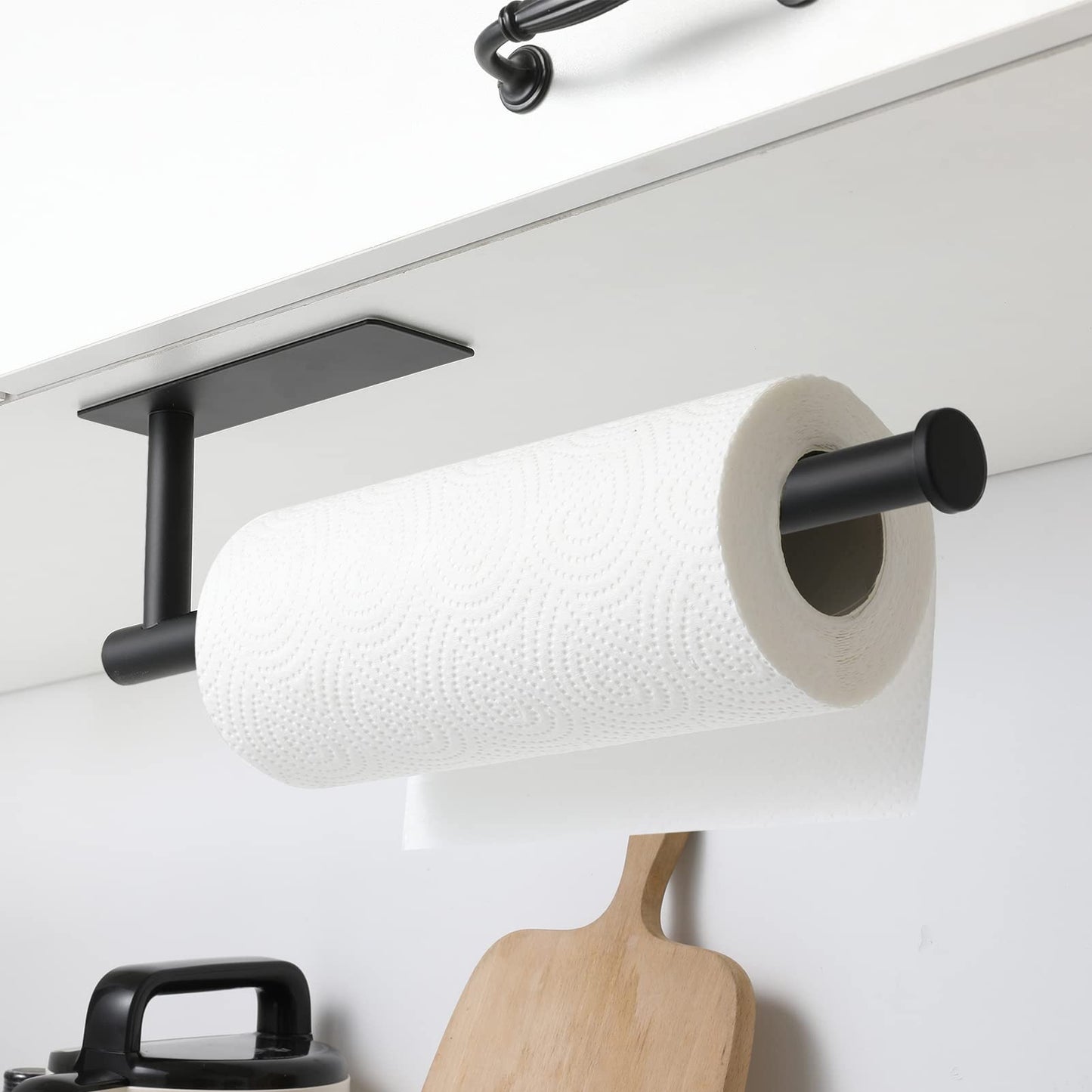 Paper Towel Holder - Under Cabinet Paper Towel Holder for Kitchen, Adhesive Paper Towel Roll Rack for Bathroom Towel, Wall Mounted Matte Black Paper Towel Rack, SUS304 Stainless Steel