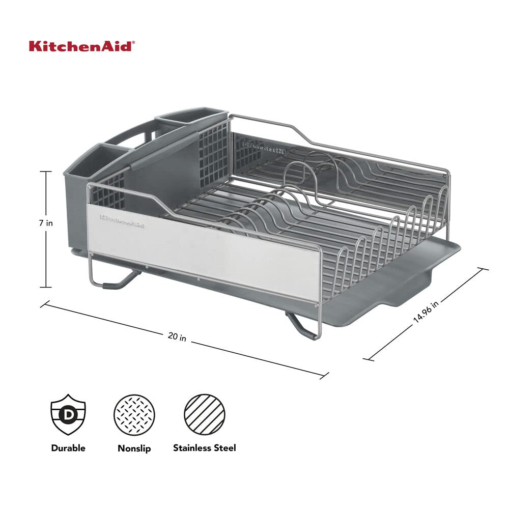 Large Capacity Full Size Rust Resistant Dish Rack with Angled Drain Board and Removable Flatware Caddy