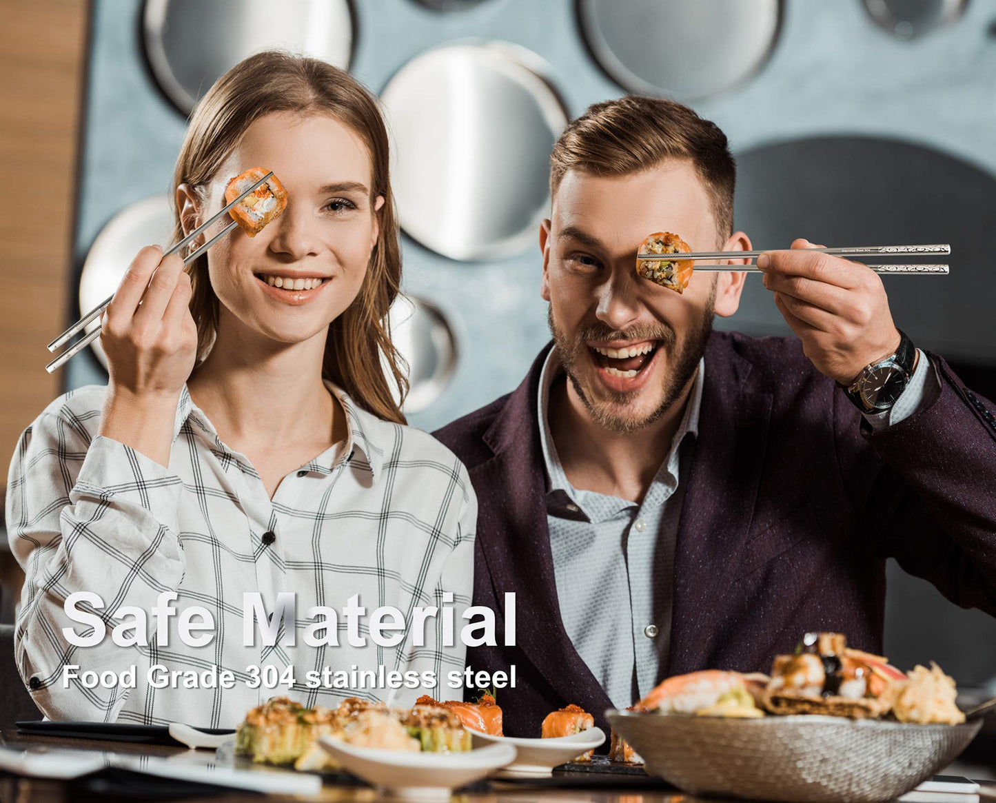 Metal Chopsticks Reusable 18/8 Stainless Steel Chopsticks Multipack Dishwasher Safe Chop Sticks Cute Laser Engraved Non-slip