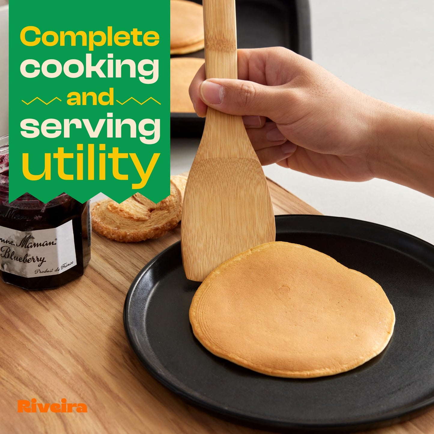 Bamboo Cooking Spoons 6-Piece – Wooden Cooking Utensils Set with Wooden Spoons for Cooking & Spatulas Wooden Utensil Sets – Premium Kitchen Utensils Set – Durable First Apartment Essentials