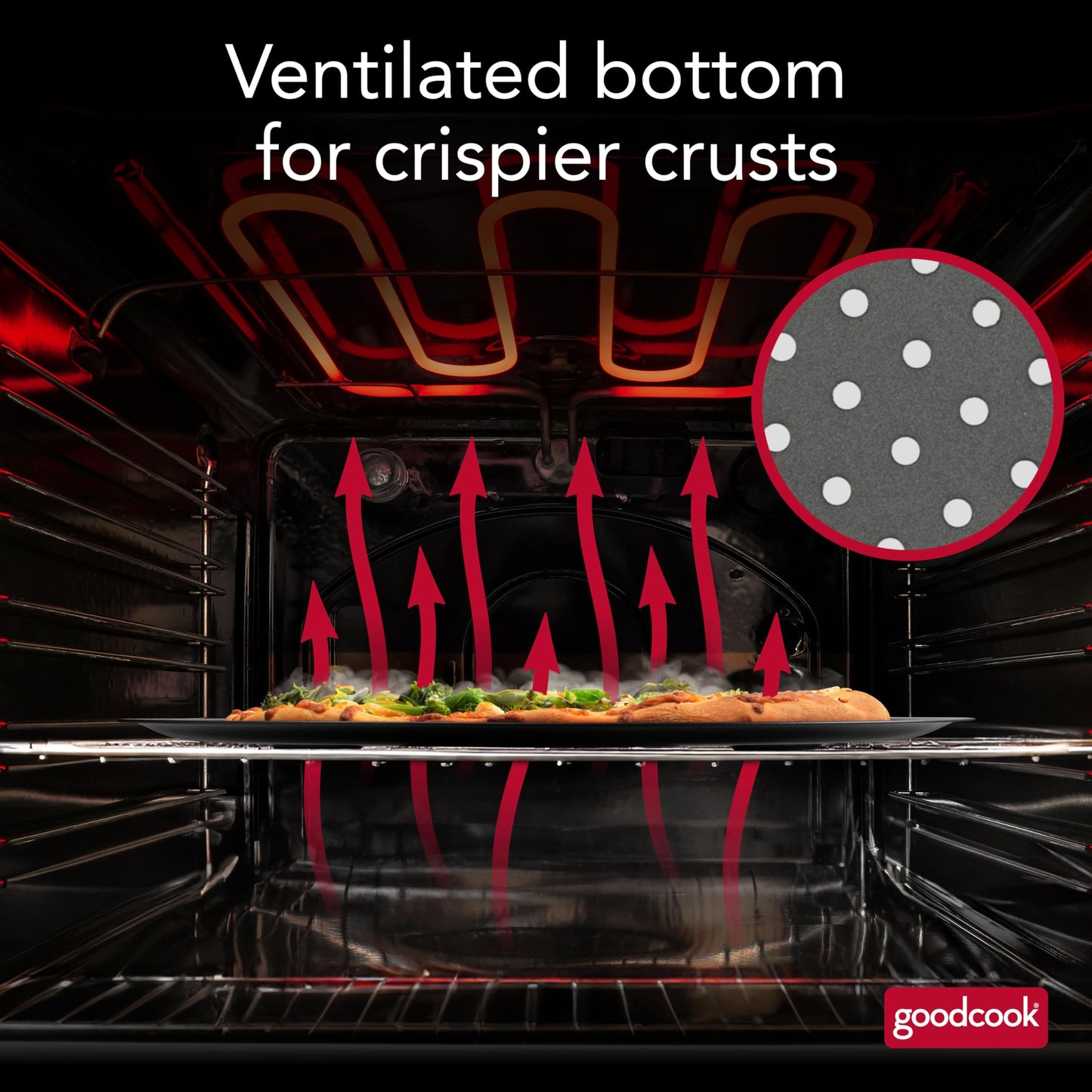 AirPerfect Nonstick 16” Pizza Pan – Pizza Tray for Oven, Perforated Round Pizza Pan, Carbon Steel Baking Pan, Homemade, Frozen & Leftover Slices