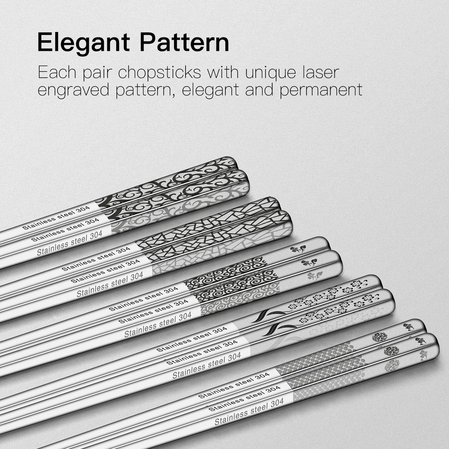 Metal Chopsticks Reusable 18/8 Stainless Steel Chopsticks Multipack Dishwasher Safe Chop Sticks Cute Laser Engraved Non-slip