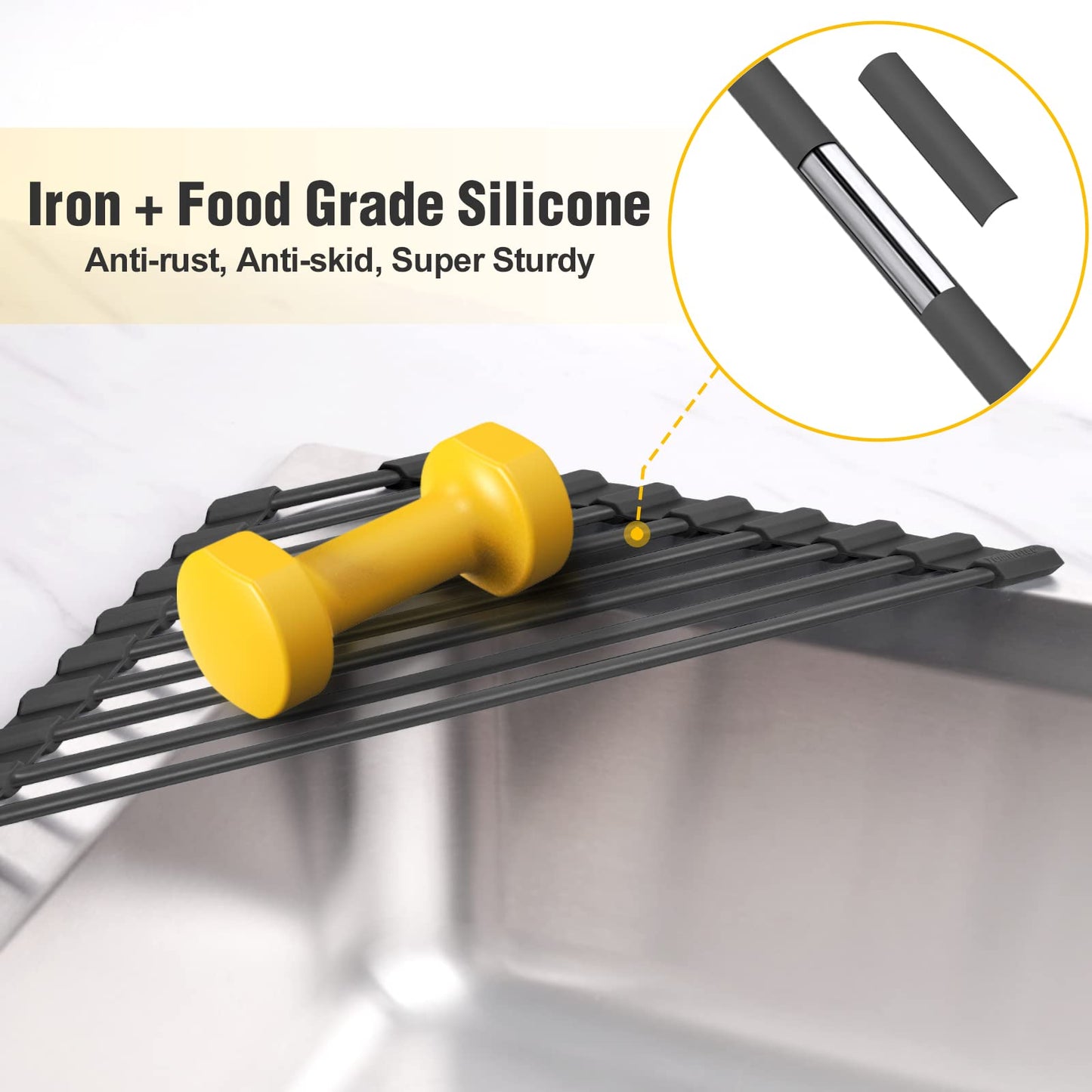 Small Triangle Roll-Up Dish Drying Rack with Silicone Coating Stainless Steel Frame for Sink Corners, Multipurpose Over-The-Sink Kitchen Drainer & Organizer for Space-Saving Storage