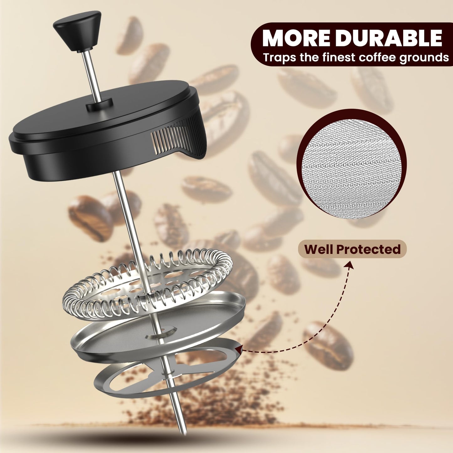 34 Ounce 1 Liter French Press Coffee Maker, Tea Maker, Travel Coffee Presses, Heat Resistant Thickened Borosilicate Coffee Pot for Camping Travel Gifts