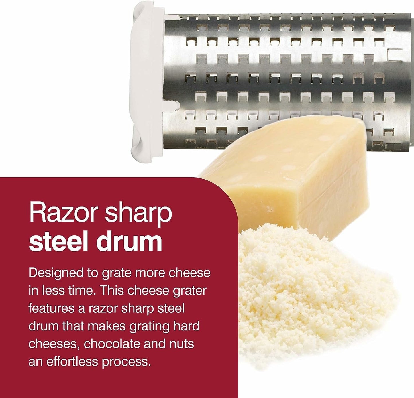 Classic Rotary Cheese Grater - NSF Restaurant Certified Handheld Grater - Can be used for Hard Cheese, Chocolate & More - With Comfortable Handle & Easy-to-Clean Drum
