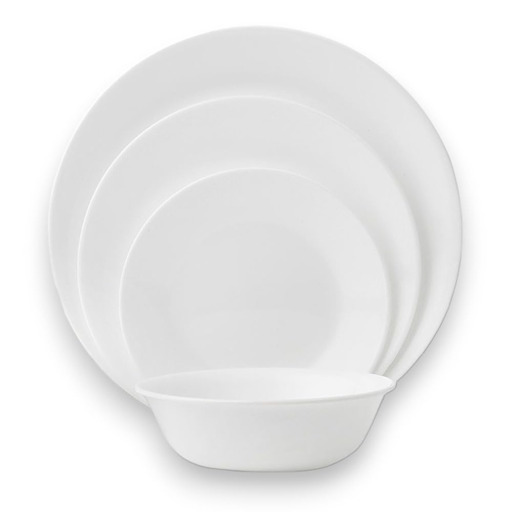 Vitrelle 18-Piece Service for 6 Dinnerware Set Triple Layer Glass and Chip Resistant, Lightweight Round Plates and Bowls Set, Winter Frost White