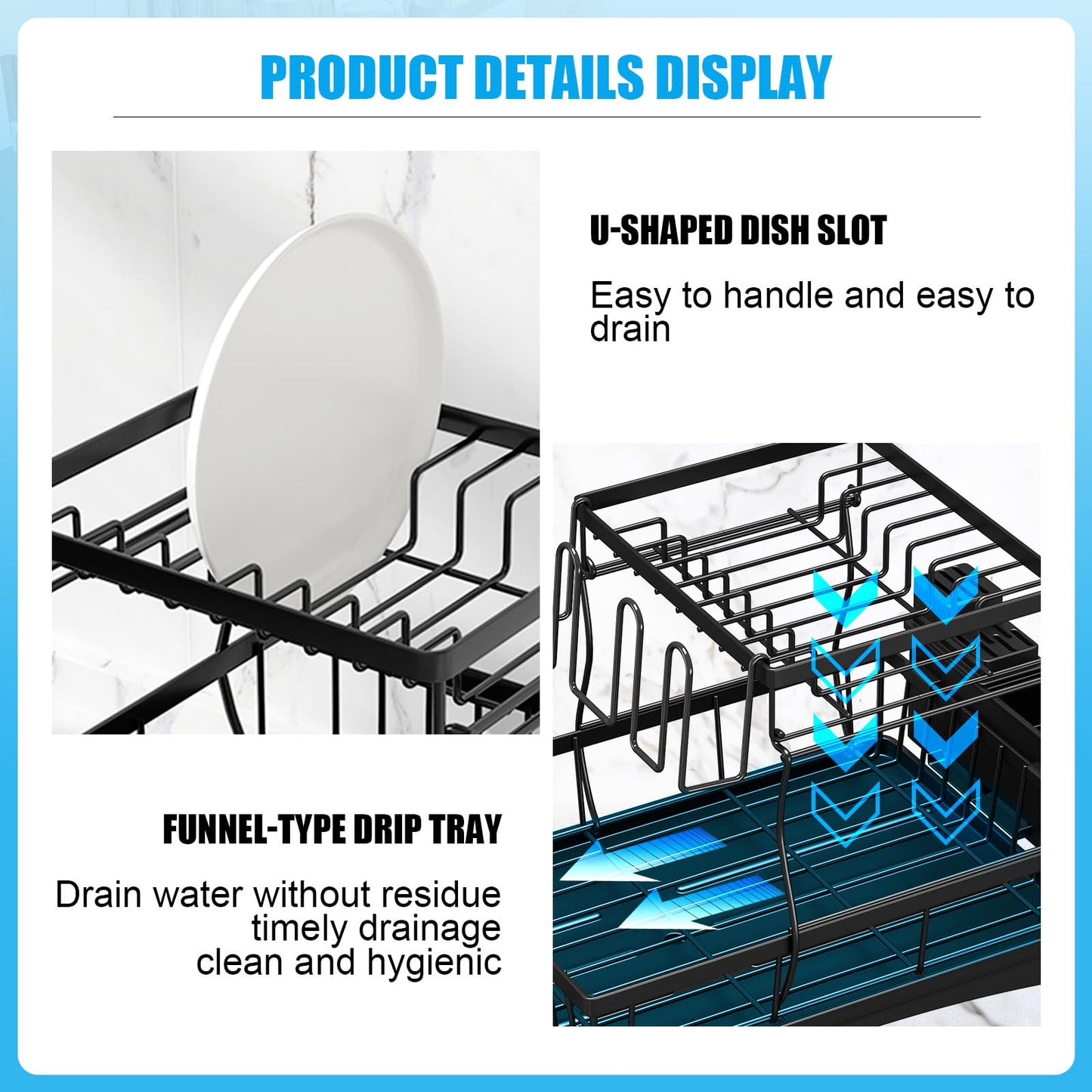 Large Dish Drying Rack for Kitchen Counter, Detachable Large Capacity Dish Drainer Organizer, 2-Tier Dish Racks with Utensil Holder