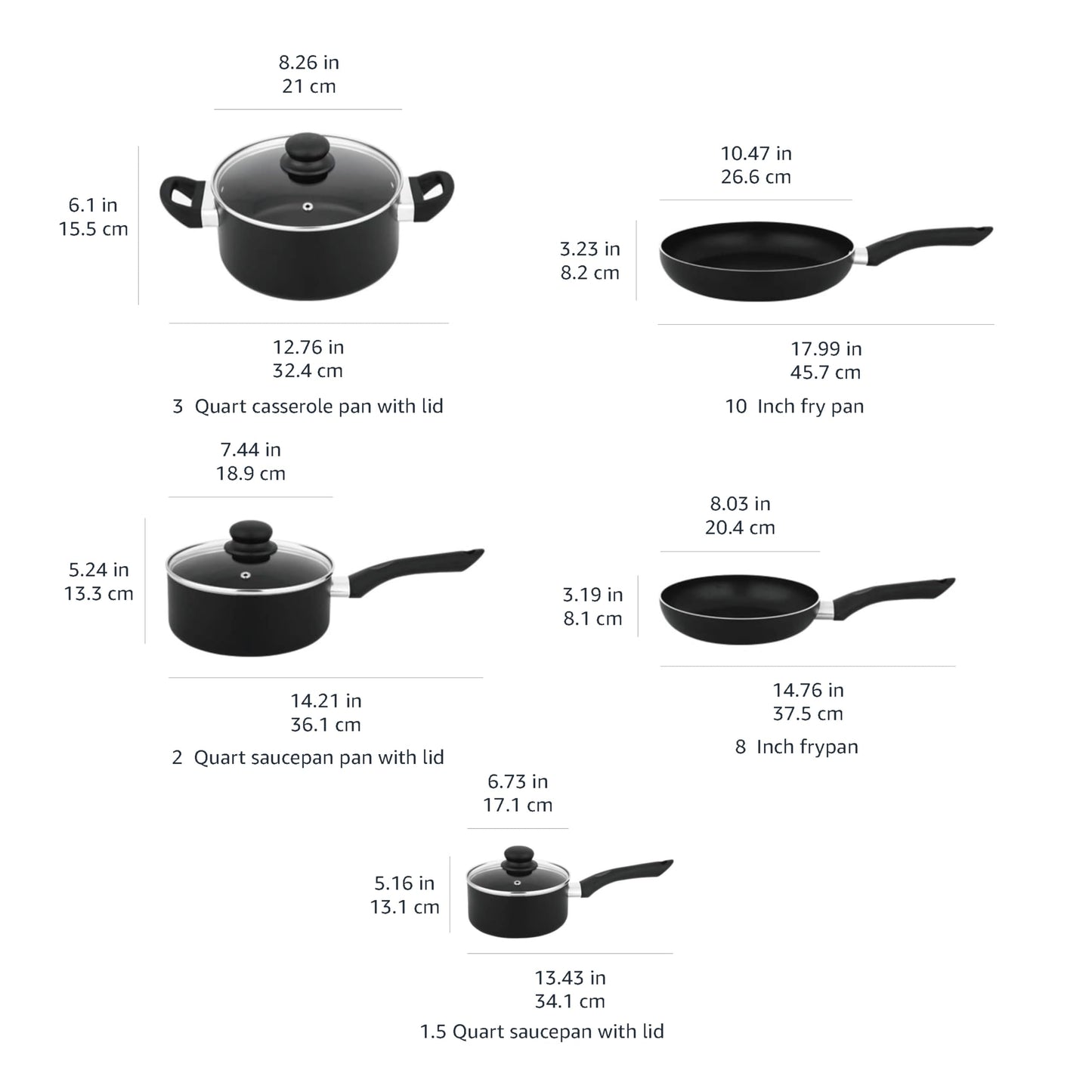 Non Stick Kitchen Cookware 8-Piece Set, Non-Induction, Includes Pots and Pans