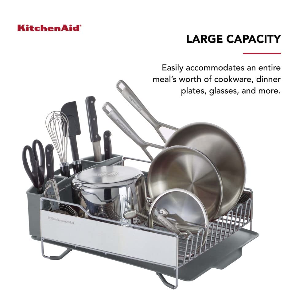 Large Capacity Full Size Rust Resistant Dish Rack with Angled Drain Board and Removable Flatware Caddy