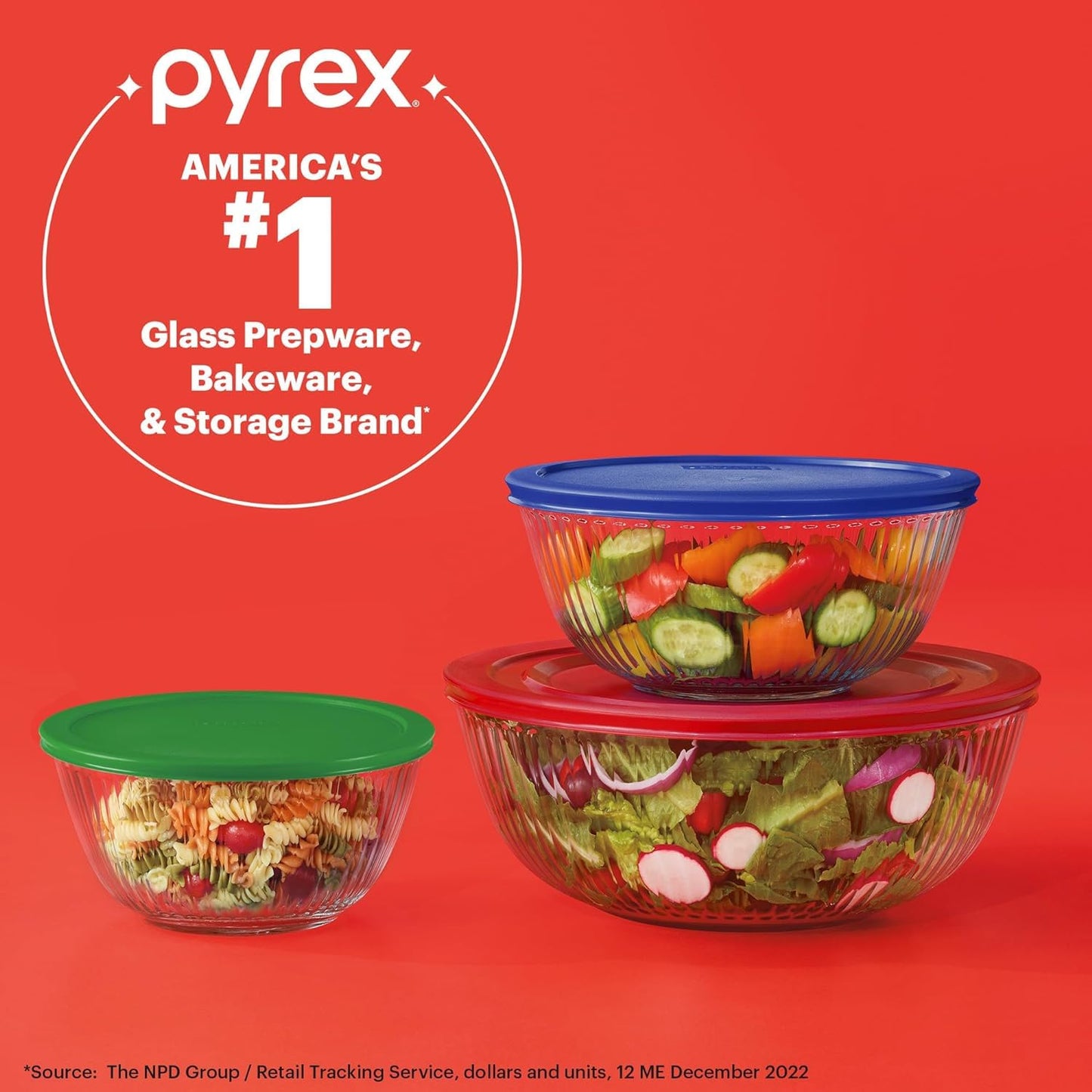 Sculpted (3-Pack) Glass Mixing Bowls Set With Lids For Prepping, Baking and Cooking, Preheated Oven, Dishwasher, Freezer, and Microwave Safe
