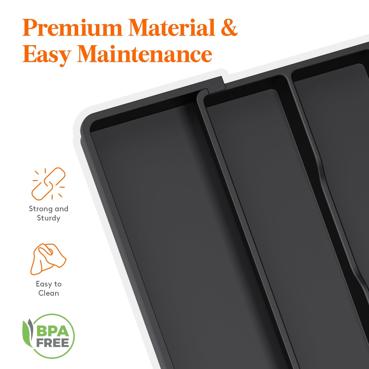 Utensil Organizer for Kitchen Drawers, Expandable Cooking Utensil Tray, Adjustable Cutlery Silverware Flatware Holder, Plastic Kitchen Spatula Tools and Gadgets Storage Divider, Large