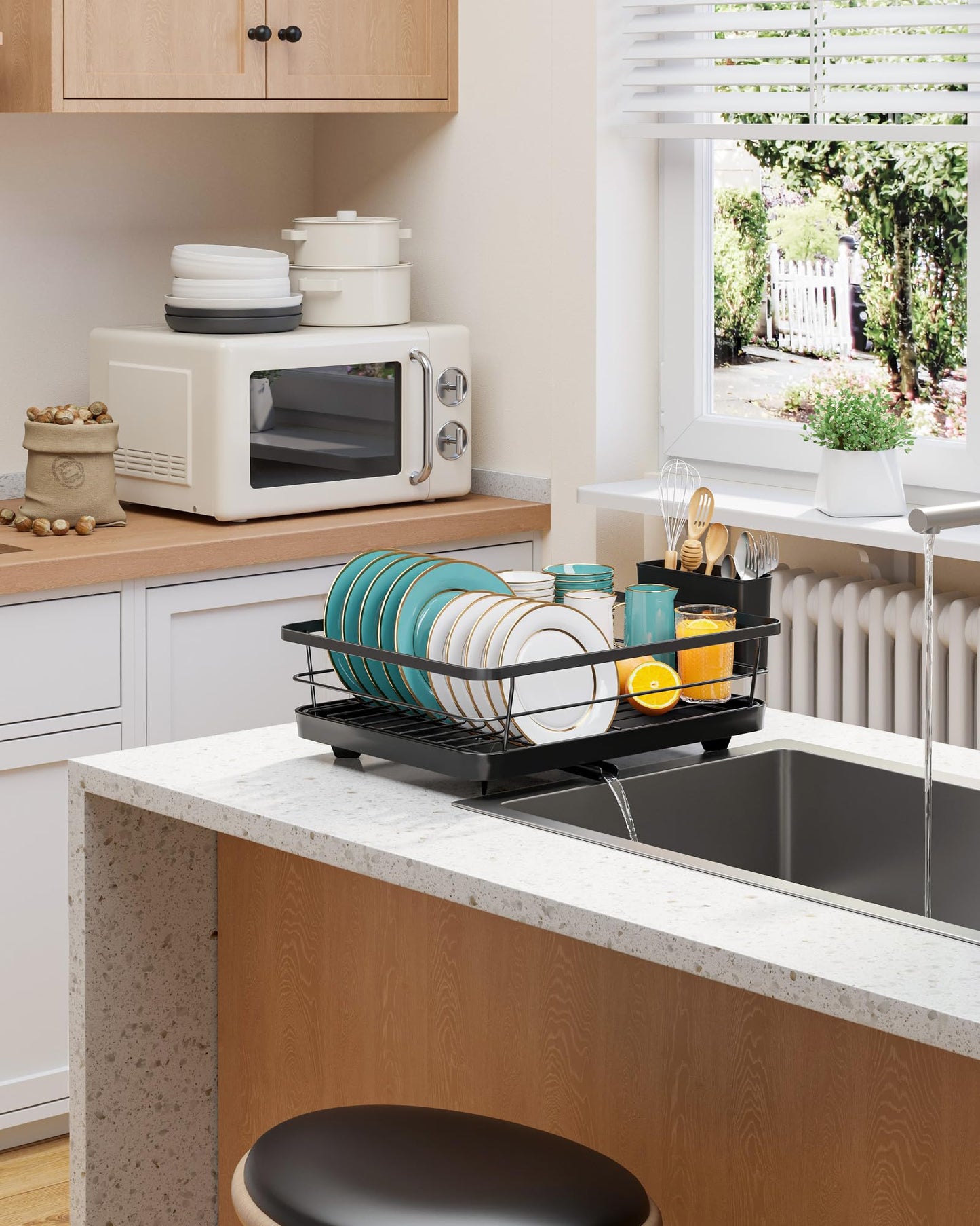 Stainless Steel Dish Drying Rack for Kitchen Counter, Sink Organization and Storage Essentials with Silverware & Utensil Holder, Home and Apartment Decor, 12''W x 15.6''L