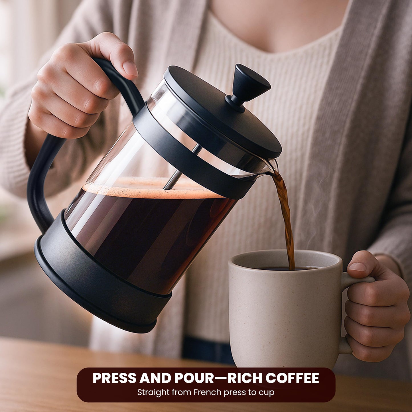 34 Ounce 1 Liter French Press Coffee Maker, Tea Maker, Travel Coffee Presses, Heat Resistant Thickened Borosilicate Coffee Pot for Camping Travel Gifts
