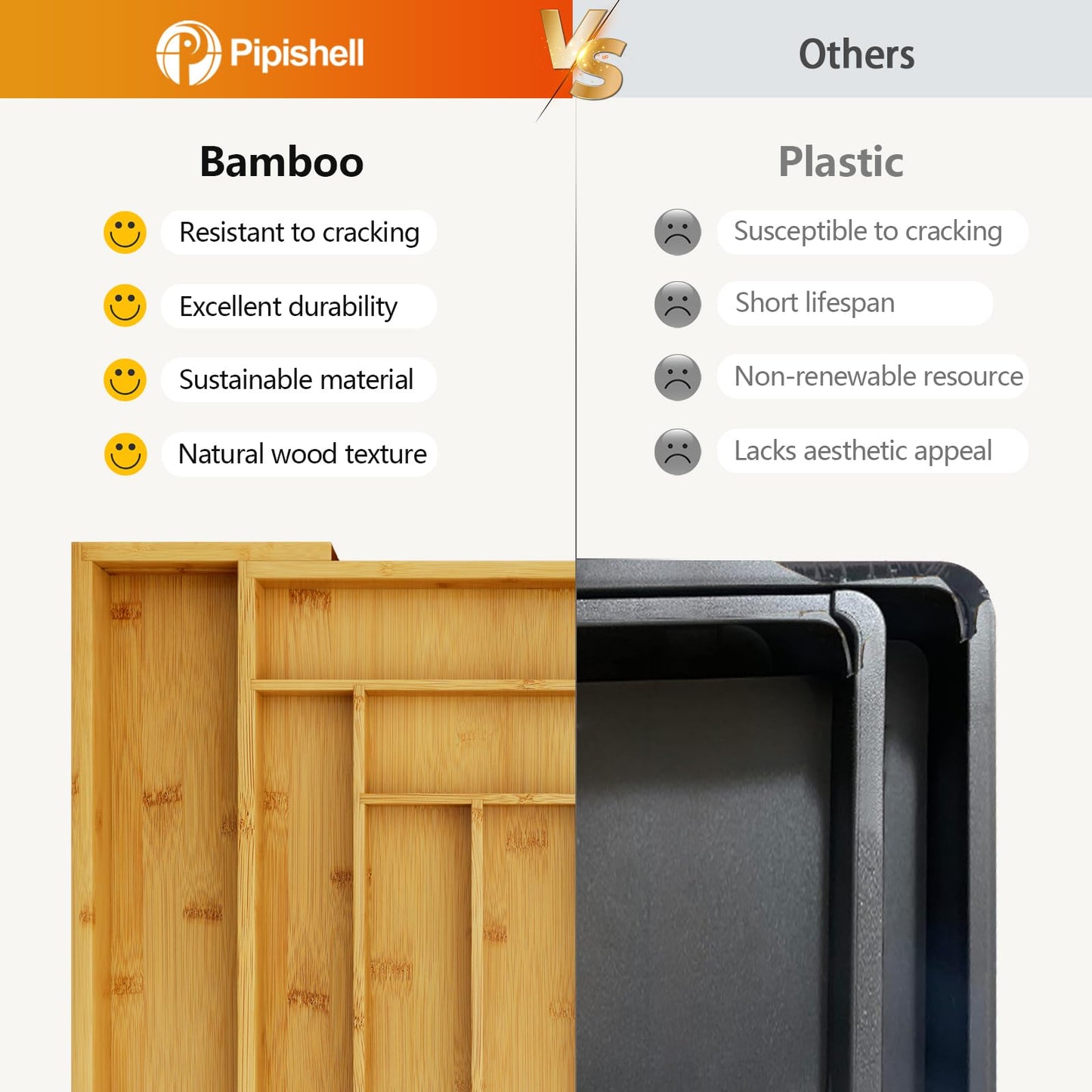 Bamboo Silverware Organizer, Expandable Cutlery Tray, Utensil Drawer Organizer in Kitchen for Spoons Forks Knives, Multipurpose Use, Natural, Large