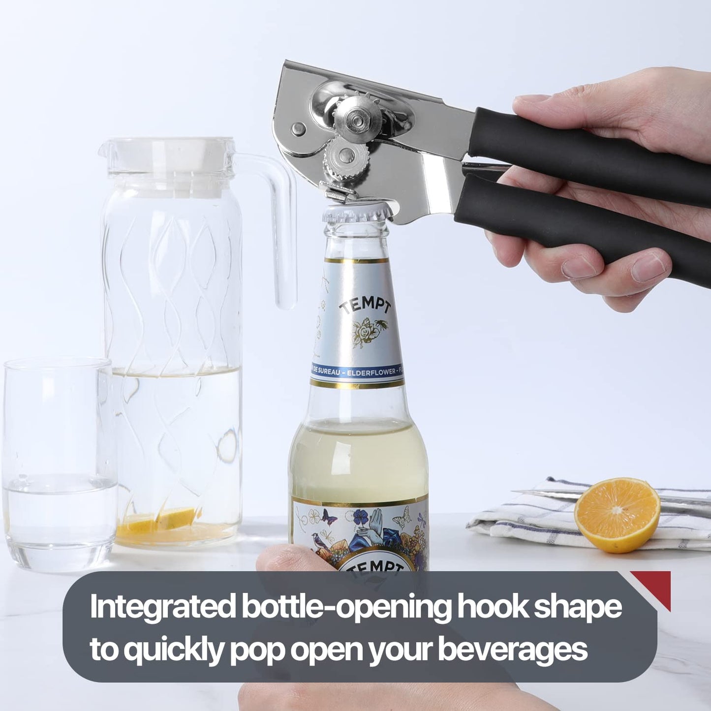 Commercial can opener, hand cranked can opener, manual heavy-duty, equipped with comfortable extra long handle, extra large knob, large handle, easy to open large cans