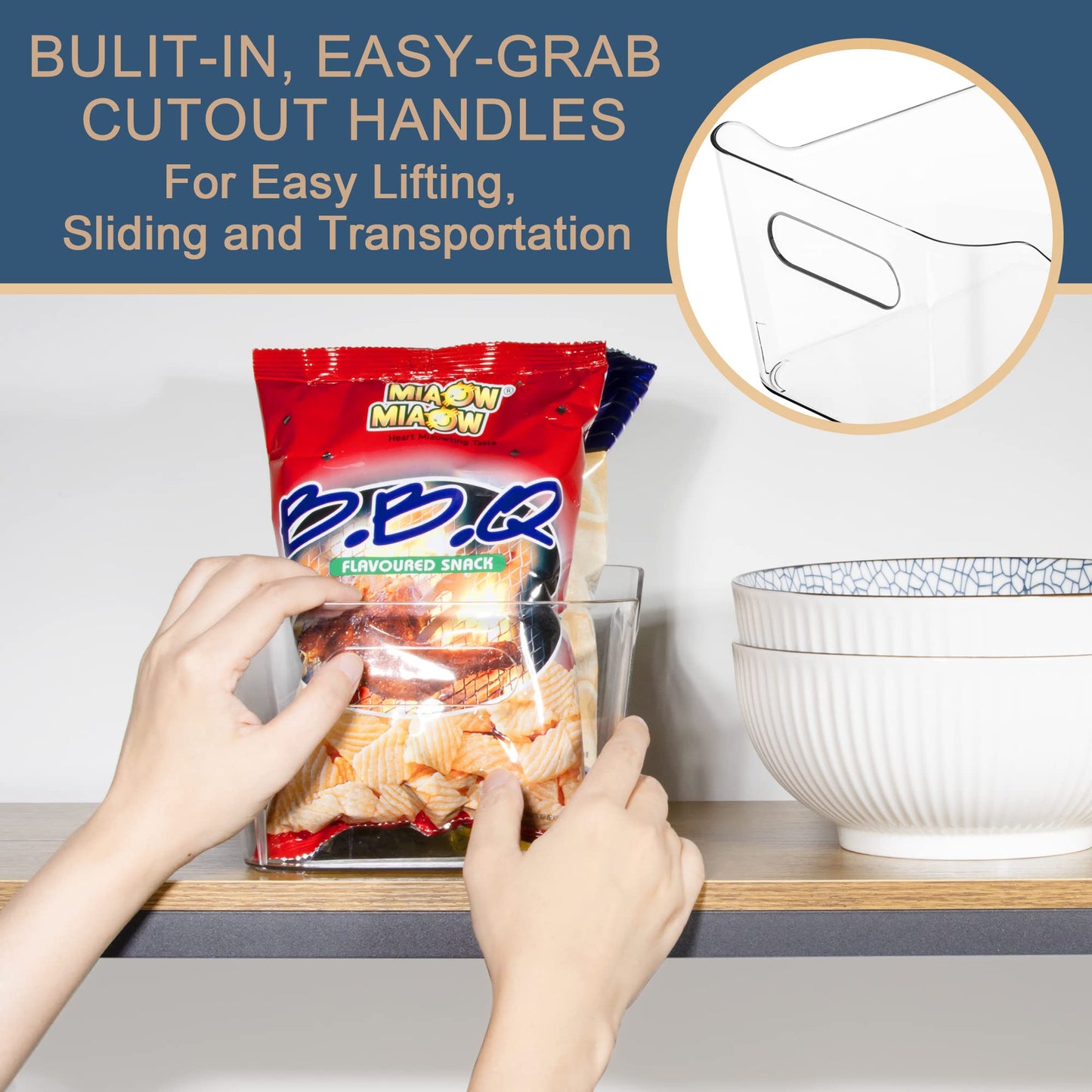 12 Pack Plastic Storage Bins, Multi-Use Organizer Bins, Pantry Organizer, Clear Storage Containers for Home, Kitchen, Office, Cabinet, Shelf and Fridge Organization