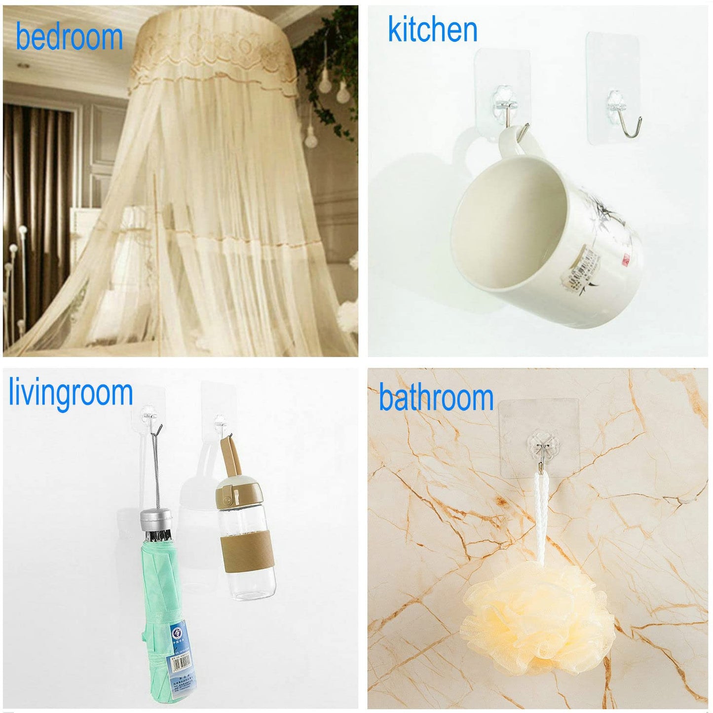 24 Pack Heavy Duty Self Adhesive Hooks - 33lb Max, Transparent, Waterproof, Sticky Wall Hooks for Keys, Bathroom, Shower, Outdoor, Kitchen, Door, Home Improvement, Utility