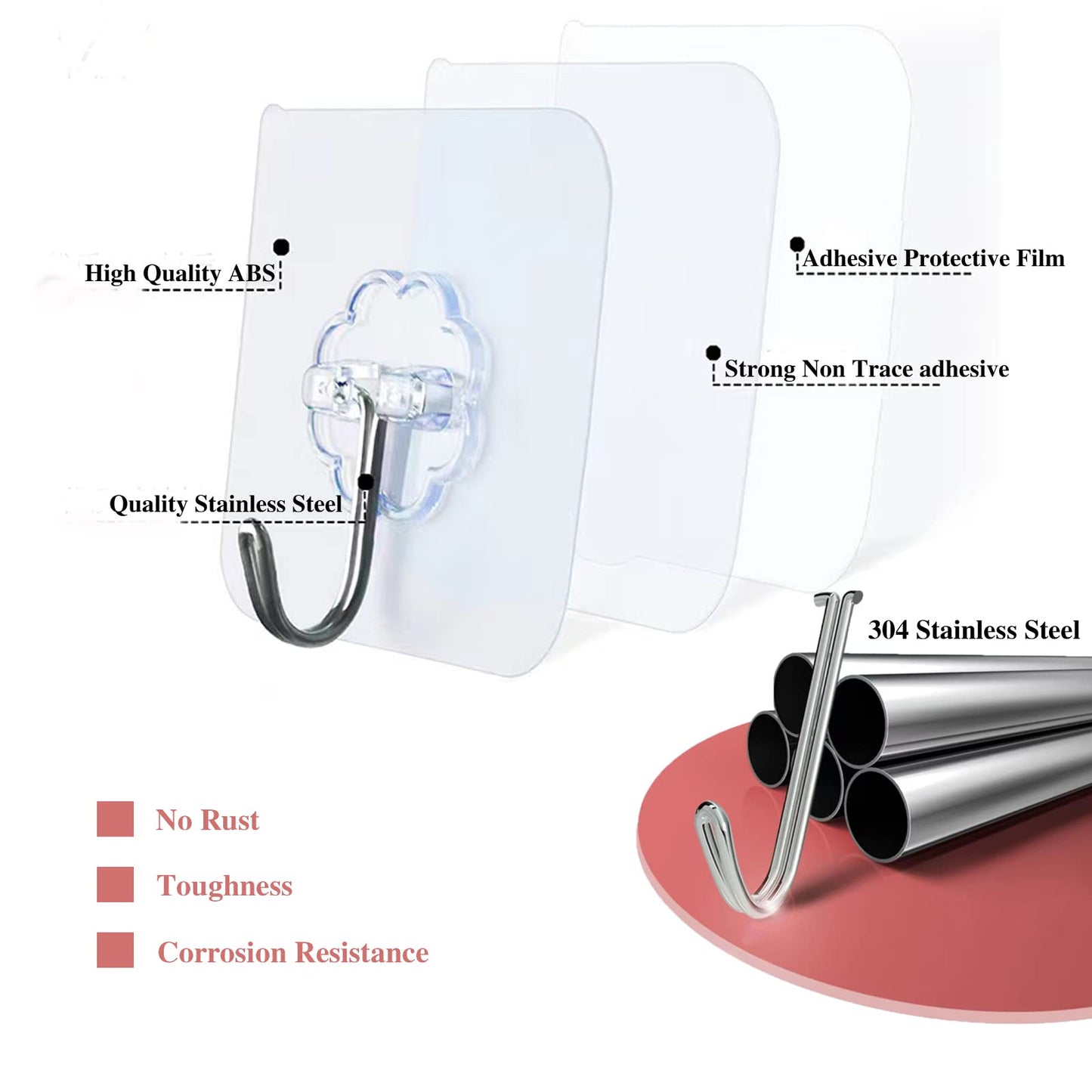 24 Packs Hooks for Hanging 50lb Wall Hooks Transparent Reusable Waterproof Adhesive Hook for Kitchen Curtain, Towel Hook for Bathrooms, Heavy Duty Self Coat Hook for Walls No Damage