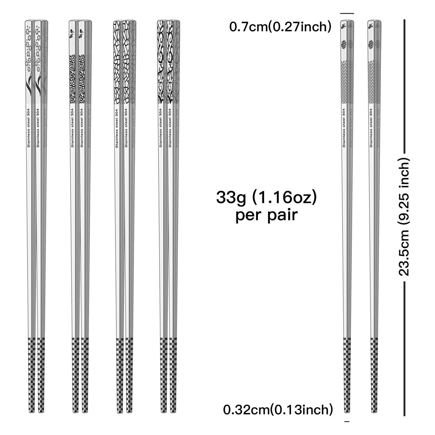 Metal Chopsticks Reusable 18/8 Stainless Steel Chopsticks Multipack Dishwasher Safe Chop Sticks Cute Laser Engraved Non-slip