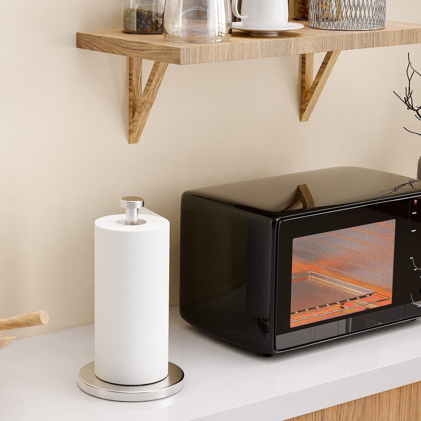 Paper Towel Holder Countertop, Stainless Steel Paper Towel Holder Stand with Weighted Base Suction Cups, Standing Paper Towel Roll Holder for Kitchen Bathroom