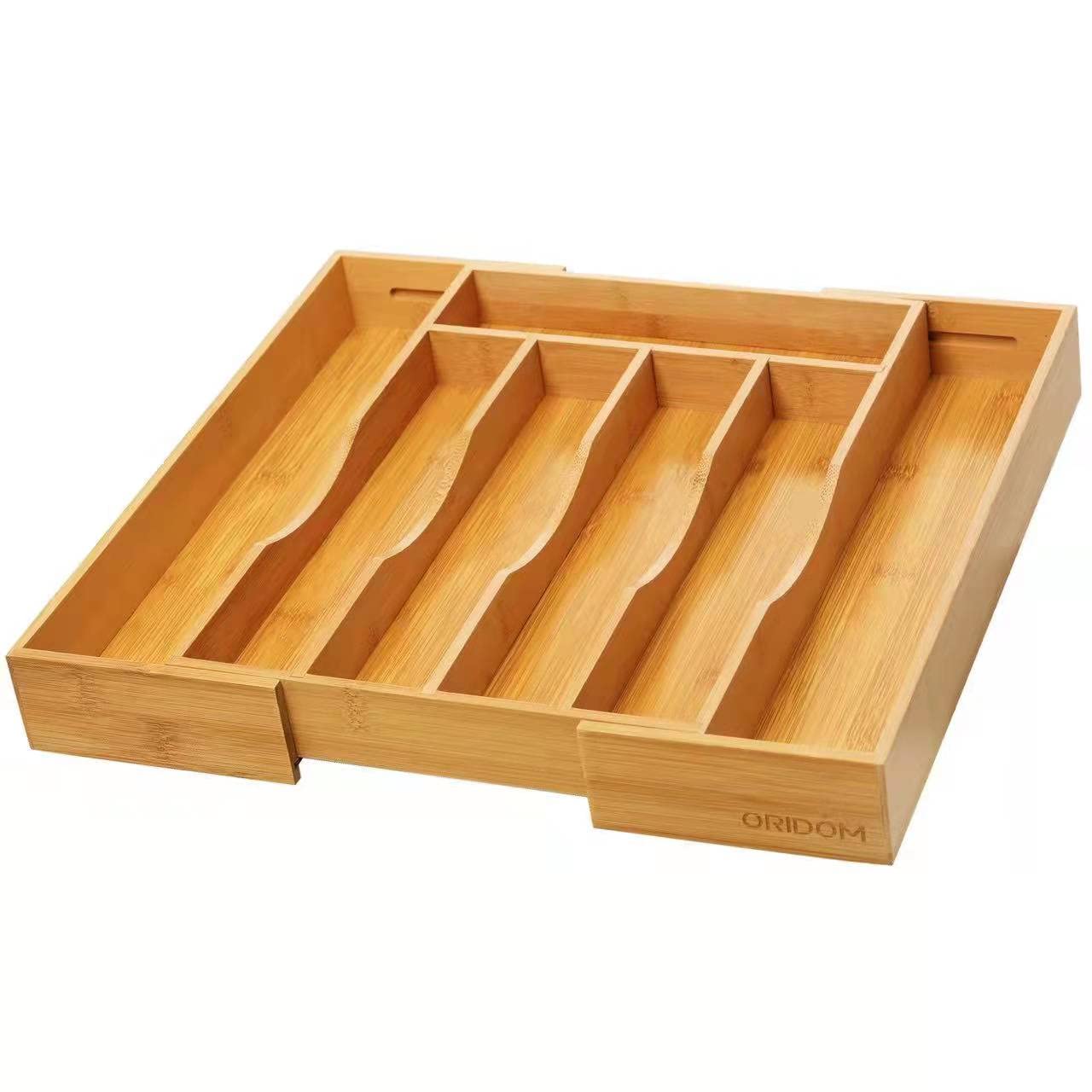Expandable Bamboo Kitchen Drawer Organizer for Cutlery and Utensils, Adjustable Bamboo Wood Cutlery Tray in Drawer for Flatware and Silverware in Kitchen